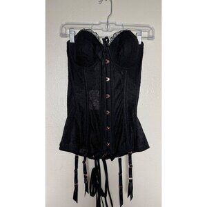 NWT Savage x Fenty Black Embroidered Lace Up Corset with Garters Size L